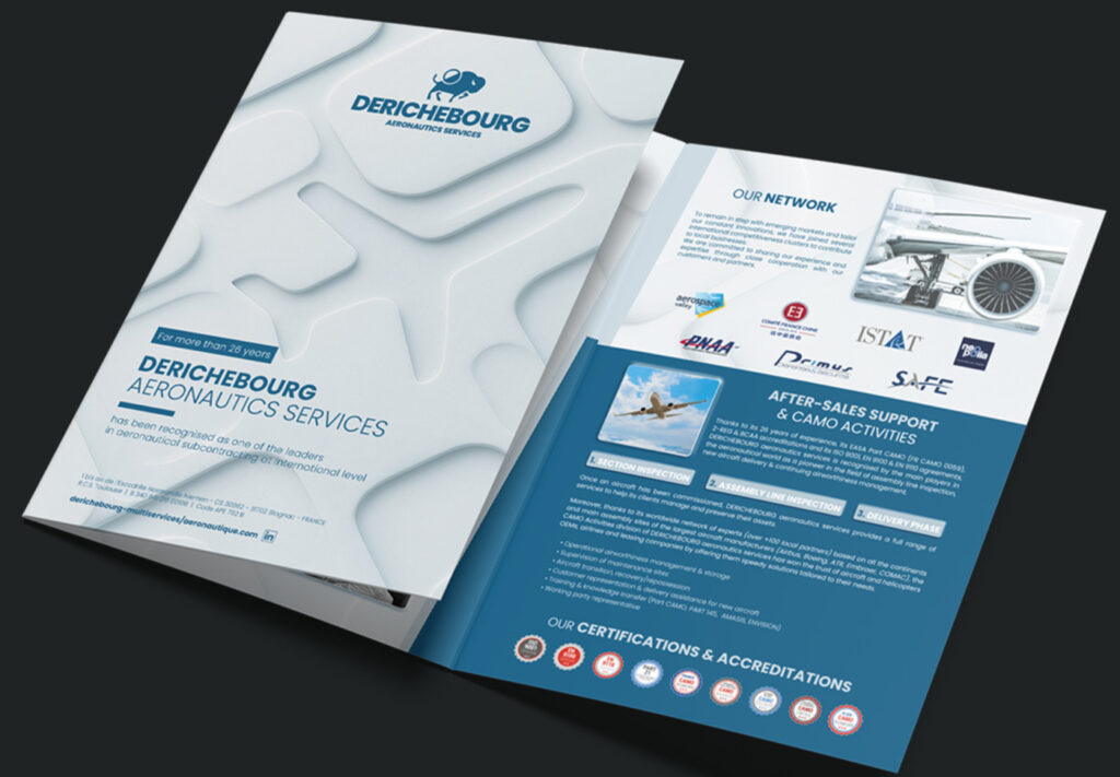 Plaquette corporate de Derichebourg Aeronautics Services conçue et mise en page par Airdecom
